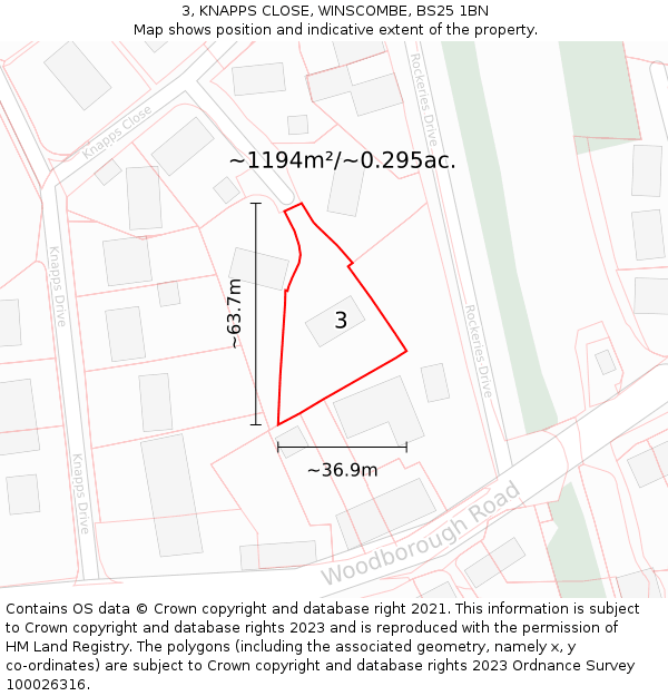 3, KNAPPS CLOSE, WINSCOMBE, BS25 1BN: Plot and title map