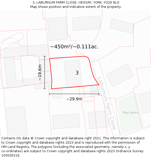 3, LABURNUM FARM CLOSE, HESSAY, YORK, YO26 8LG: Plot and title map