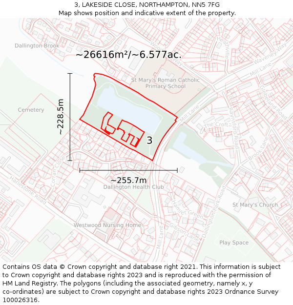 3, LAKESIDE CLOSE, NORTHAMPTON, NN5 7FG: Plot and title map