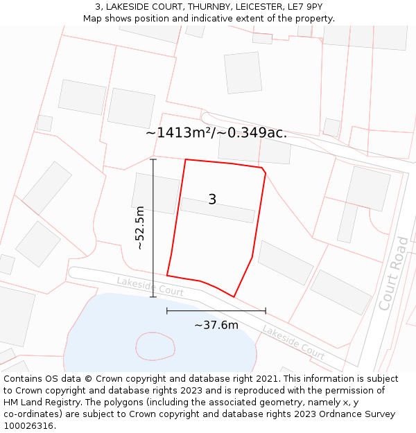 3, LAKESIDE COURT, THURNBY, LEICESTER, LE7 9PY: Plot and title map