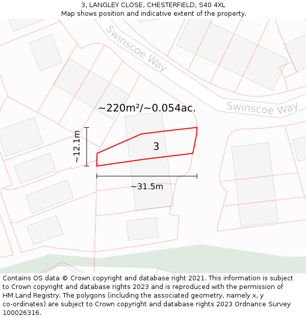 3, LANGLEY CLOSE, CHESTERFIELD, S40 4XL: Plot and title map