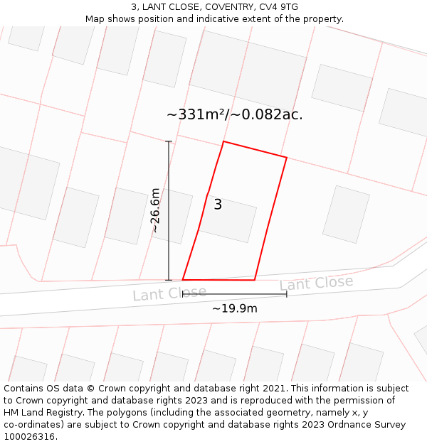 3, LANT CLOSE, COVENTRY, CV4 9TG: Plot and title map