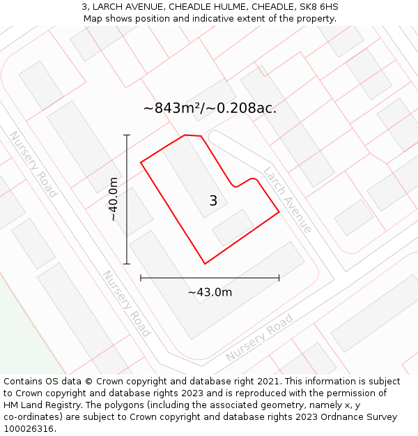 3, LARCH AVENUE, CHEADLE HULME, CHEADLE, SK8 6HS: Plot and title map