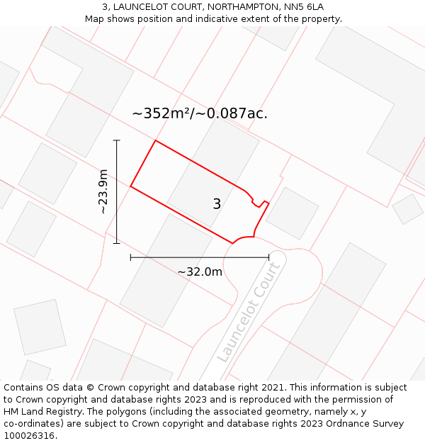 3, LAUNCELOT COURT, NORTHAMPTON, NN5 6LA: Plot and title map