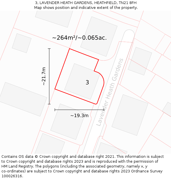 3, LAVENDER HEATH GARDENS, HEATHFIELD, TN21 8FH: Plot and title map