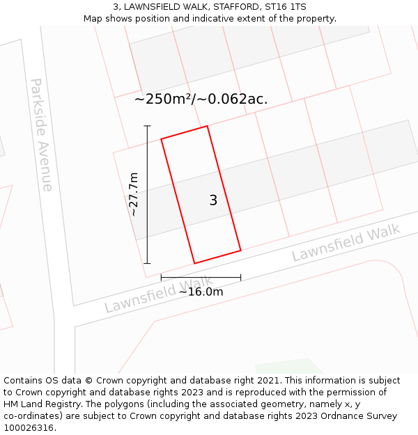 3, LAWNSFIELD WALK, STAFFORD, ST16 1TS: Plot and title map