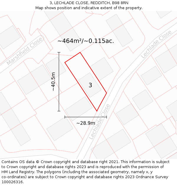 3, LECHLADE CLOSE, REDDITCH, B98 8RN: Plot and title map