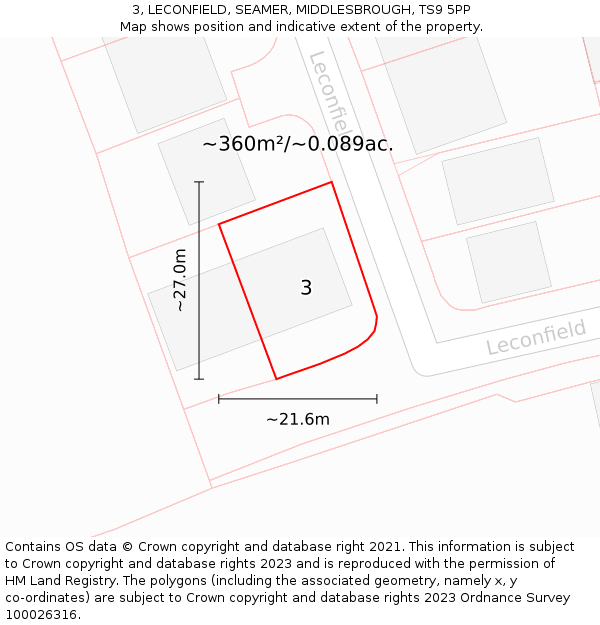 3, LECONFIELD, SEAMER, MIDDLESBROUGH, TS9 5PP: Plot and title map