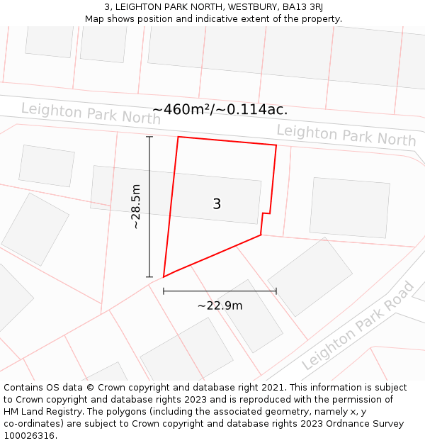 3, LEIGHTON PARK NORTH, WESTBURY, BA13 3RJ: Plot and title map