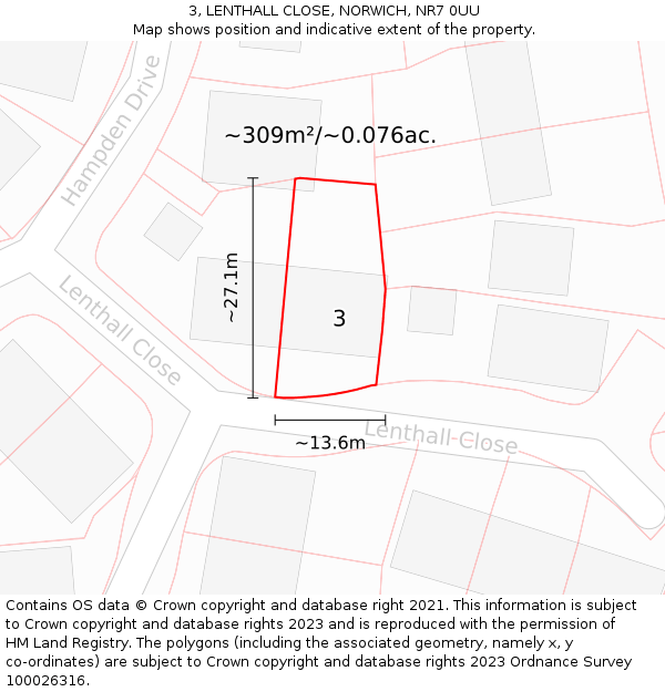 3, LENTHALL CLOSE, NORWICH, NR7 0UU: Plot and title map