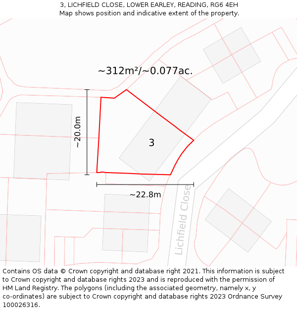 3, LICHFIELD CLOSE, LOWER EARLEY, READING, RG6 4EH: Plot and title map