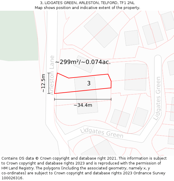 3, LIDGATES GREEN, ARLESTON, TELFORD, TF1 2NL: Plot and title map