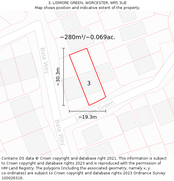 3, LISMORE GREEN, WORCESTER, WR5 3UE: Plot and title map