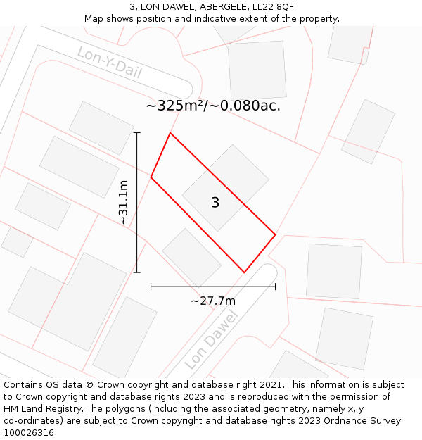 3, LON DAWEL, ABERGELE, LL22 8QF: Plot and title map