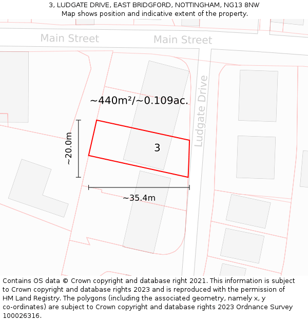 3, LUDGATE DRIVE, EAST BRIDGFORD, NOTTINGHAM, NG13 8NW: Plot and title map