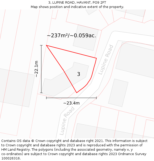 3, LUPINE ROAD, HAVANT, PO9 2FT: Plot and title map