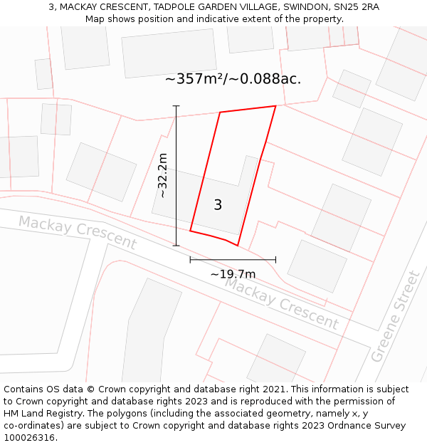 3, MACKAY CRESCENT, TADPOLE GARDEN VILLAGE, SWINDON, SN25 2RA: Plot and title map