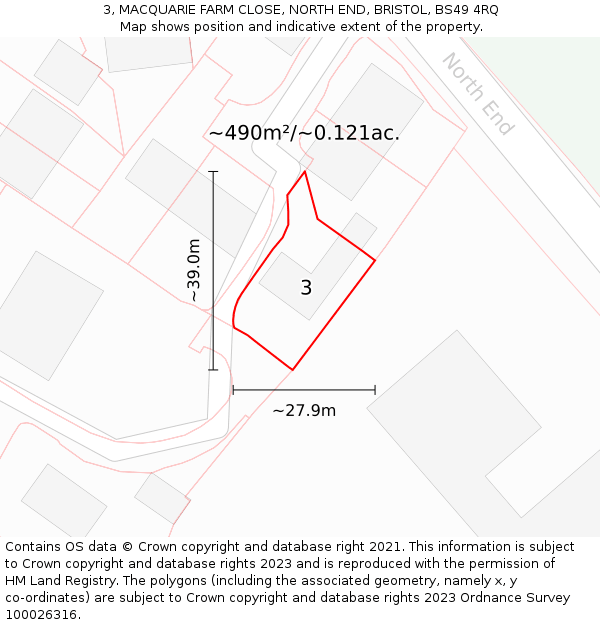 3, MACQUARIE FARM CLOSE, NORTH END, BRISTOL, BS49 4RQ: Plot and title map