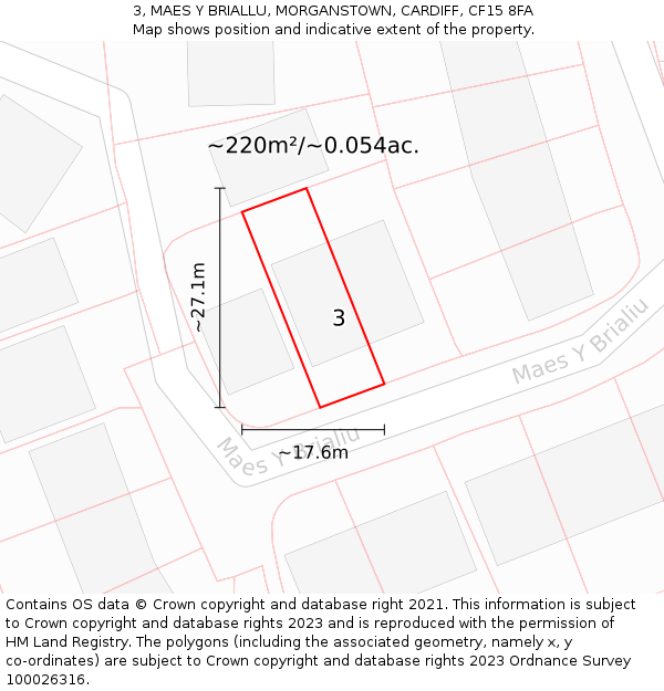 3, MAES Y BRIALLU, MORGANSTOWN, CARDIFF, CF15 8FA: Plot and title map