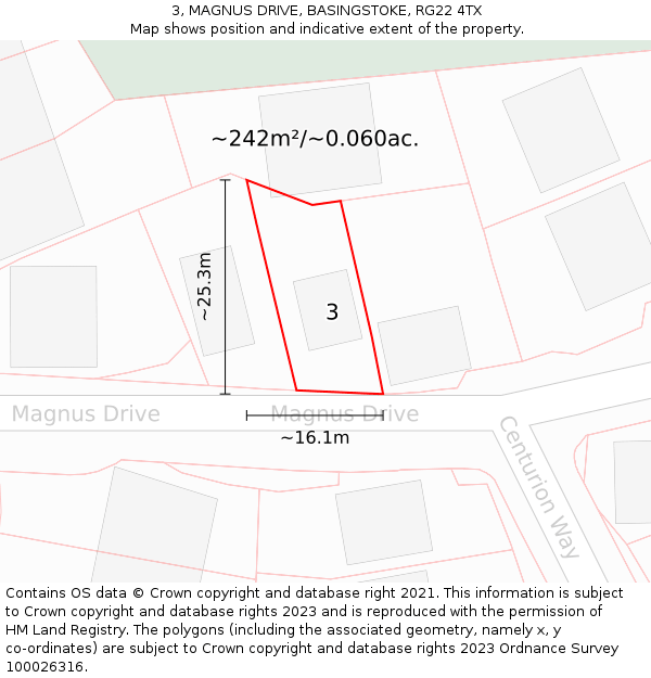 3, MAGNUS DRIVE, BASINGSTOKE, RG22 4TX: Plot and title map