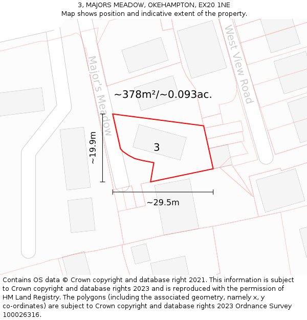 3, MAJORS MEADOW, OKEHAMPTON, EX20 1NE: Plot and title map