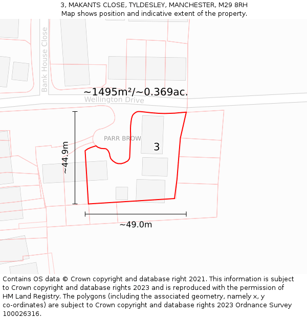 3, MAKANTS CLOSE, TYLDESLEY, MANCHESTER, M29 8RH: Plot and title map