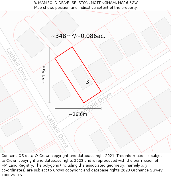 3, MANIFOLD DRIVE, SELSTON, NOTTINGHAM, NG16 6GW: Plot and title map