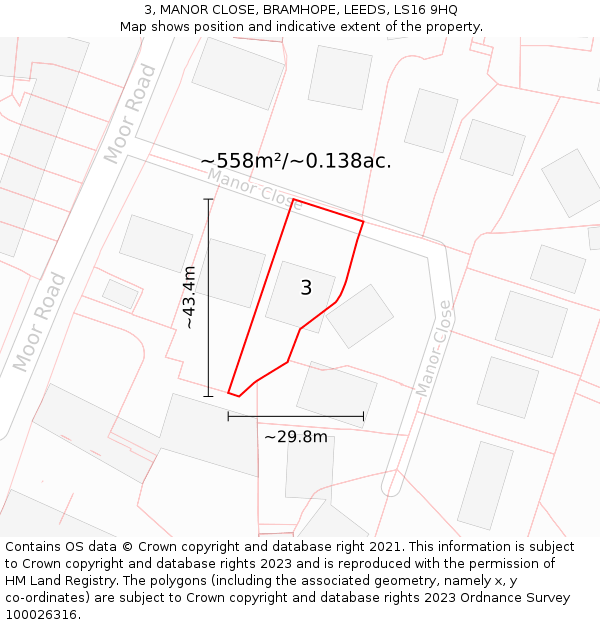 3, MANOR CLOSE, BRAMHOPE, LEEDS, LS16 9HQ: Plot and title map