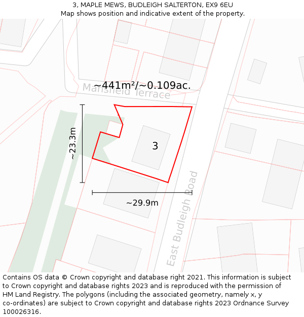 3, MAPLE MEWS, BUDLEIGH SALTERTON, EX9 6EU: Plot and title map