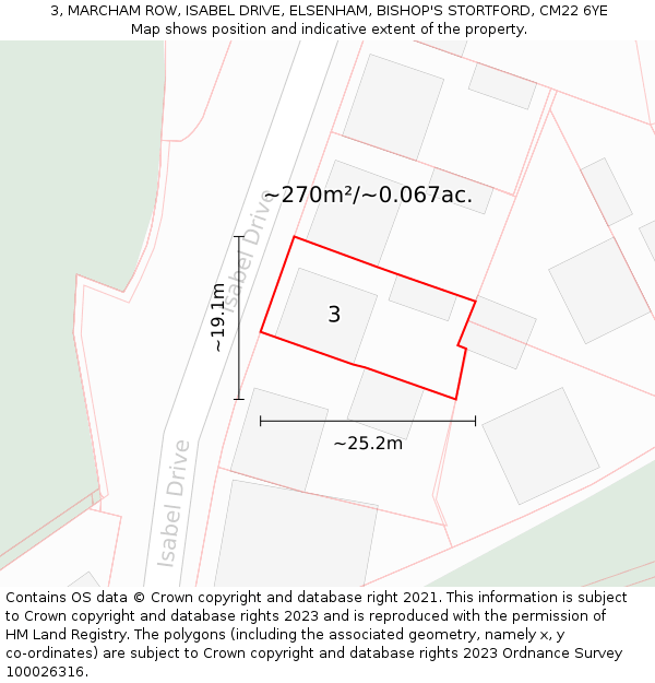 3, MARCHAM ROW, ISABEL DRIVE, ELSENHAM, BISHOP'S STORTFORD, CM22 6YE: Plot and title map