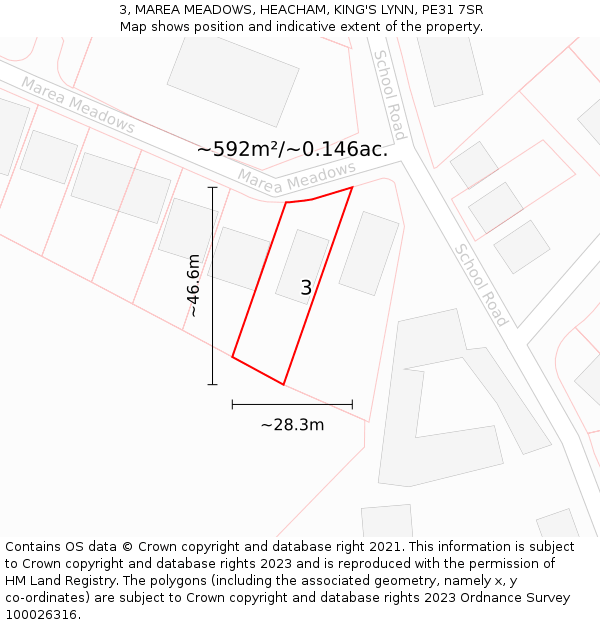 3, MAREA MEADOWS, HEACHAM, KING'S LYNN, PE31 7SR: Plot and title map