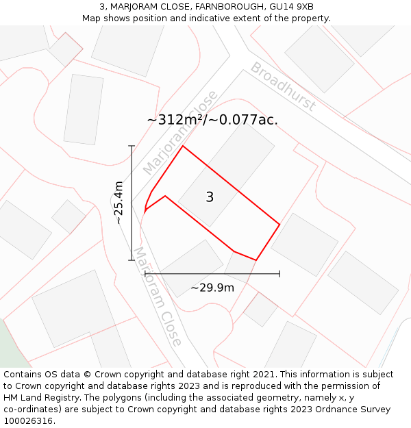 3, MARJORAM CLOSE, FARNBOROUGH, GU14 9XB: Plot and title map