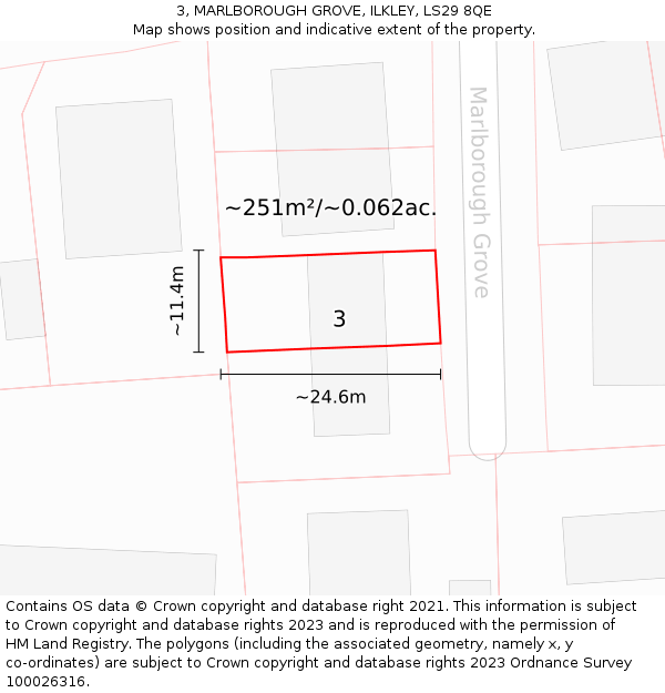 3, MARLBOROUGH GROVE, ILKLEY, LS29 8QE: Plot and title map