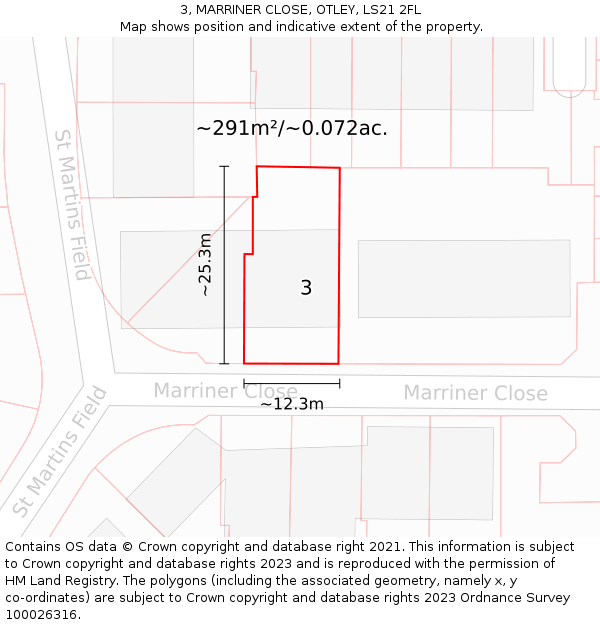 3, MARRINER CLOSE, OTLEY, LS21 2FL: Plot and title map