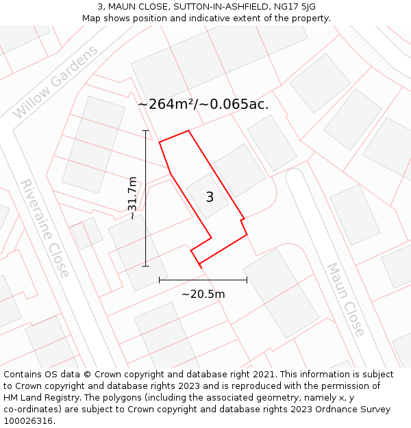 3, MAUN CLOSE, SUTTON-IN-ASHFIELD, NG17 5JG: Plot and title map