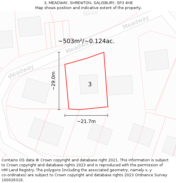 3, MEADWAY, SHREWTON, SALISBURY, SP3 4HE: Plot and title map