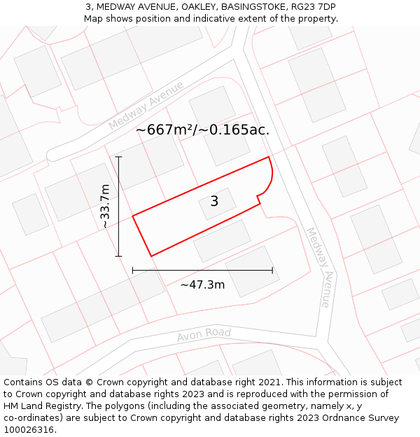 3, MEDWAY AVENUE, OAKLEY, BASINGSTOKE, RG23 7DP: Plot and title map