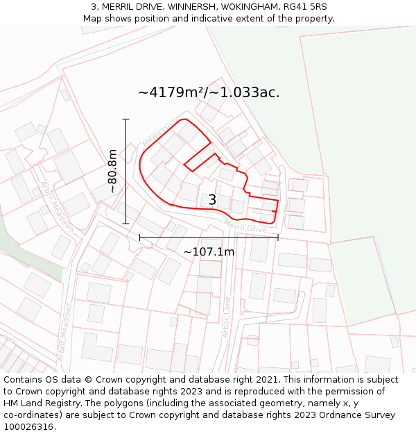 3, MERRIL DRIVE, WINNERSH, WOKINGHAM, RG41 5RS: Plot and title map