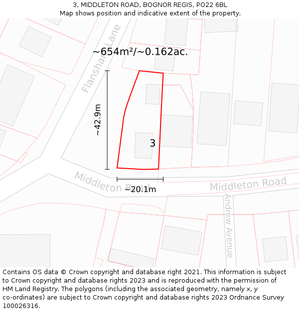 3, MIDDLETON ROAD, BOGNOR REGIS, PO22 6BL: Plot and title map