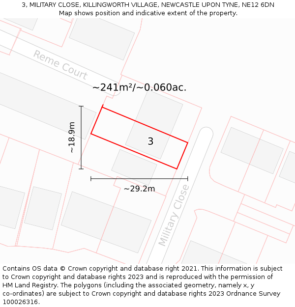 3, MILITARY CLOSE, KILLINGWORTH VILLAGE, NEWCASTLE UPON TYNE, NE12 6DN: Plot and title map