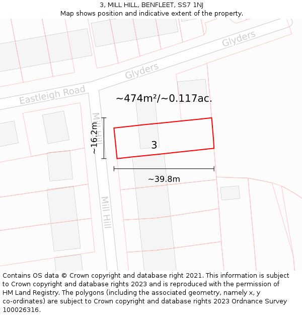 3, MILL HILL, BENFLEET, SS7 1NJ: Plot and title map