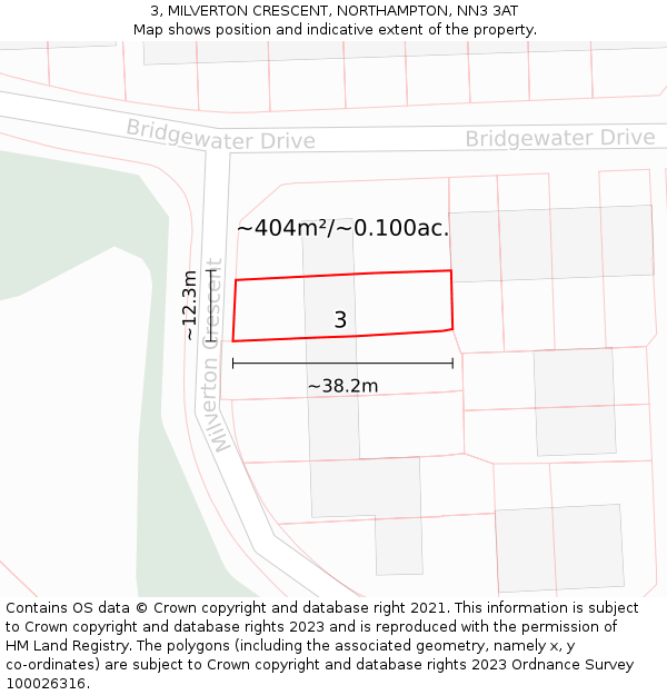 3, MILVERTON CRESCENT, NORTHAMPTON, NN3 3AT: Plot and title map