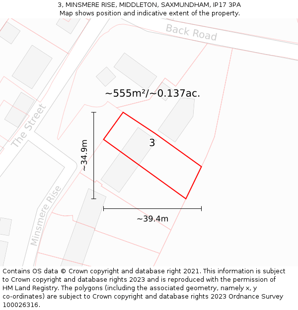 3, MINSMERE RISE, MIDDLETON, SAXMUNDHAM, IP17 3PA: Plot and title map