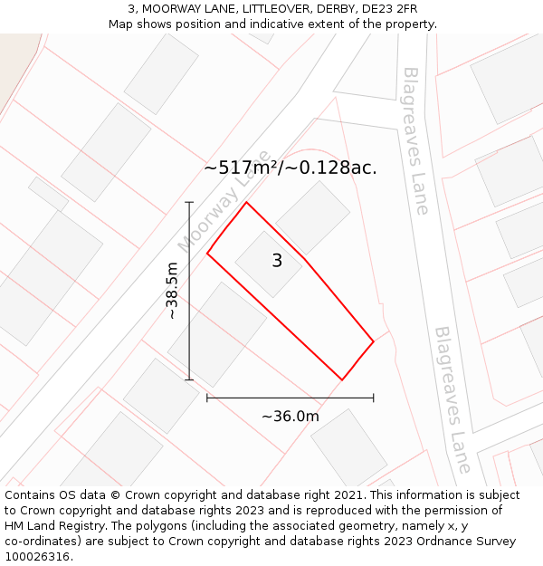 3, MOORWAY LANE, LITTLEOVER, DERBY, DE23 2FR: Plot and title map