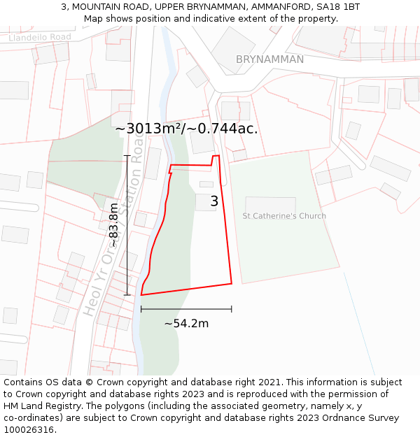 3, MOUNTAIN ROAD, UPPER BRYNAMMAN, AMMANFORD, SA18 1BT: Plot and title map