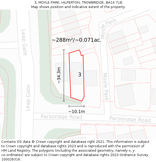 3, MOYLE PARK, HILPERTON, TROWBRIDGE, BA14 7UE: Plot and title map