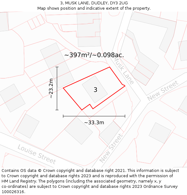 3, MUSK LANE, DUDLEY, DY3 2UG: Plot and title map