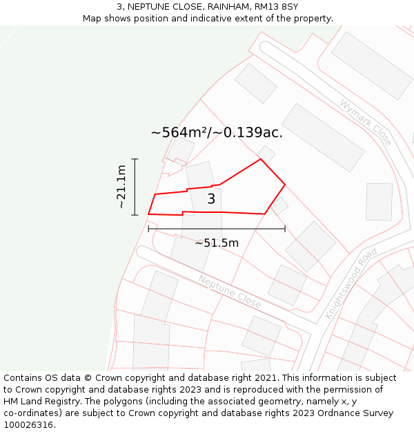 3, NEPTUNE CLOSE, RAINHAM, RM13 8SY: Plot and title map