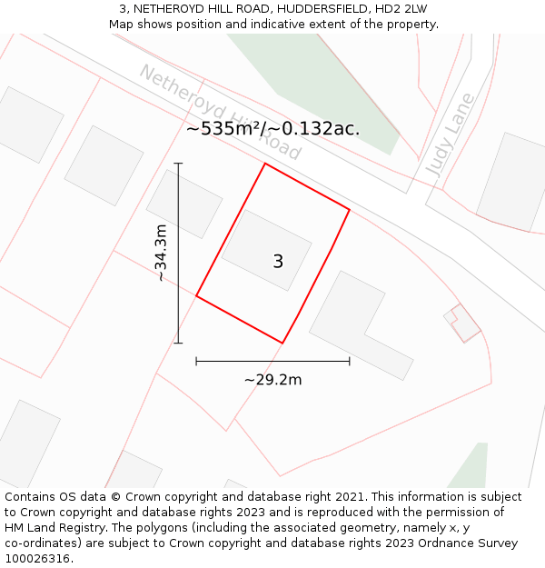 3, NETHEROYD HILL ROAD, HUDDERSFIELD, HD2 2LW: Plot and title map