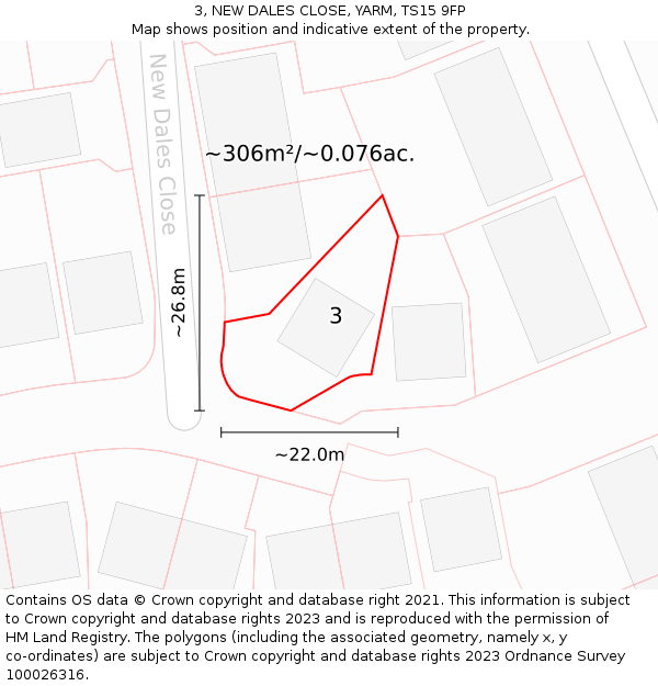 3, NEW DALES CLOSE, YARM, TS15 9FP: Plot and title map